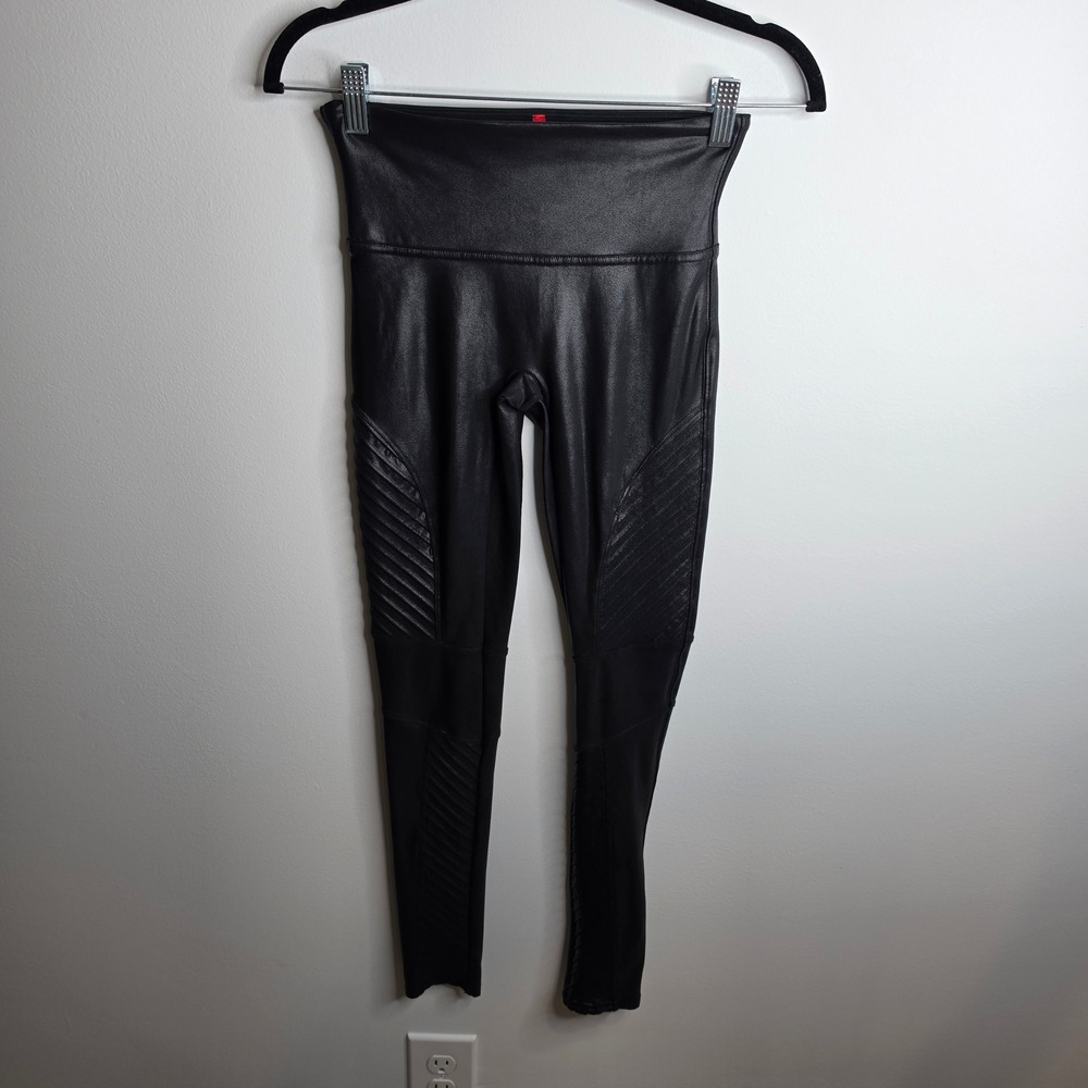 Spanx Faux Leather Moto Leggings Womens Small Black